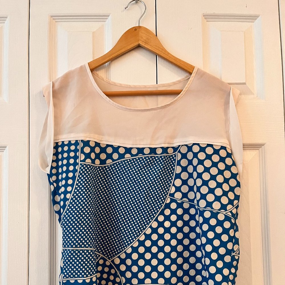 Vintage Cap Sleeve Blue/White Polka Dot Blouse